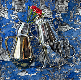 Self Portrait with Delft Blue and Red Carnation