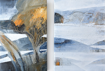 Blue Rolling Hills with Tree (diptych)